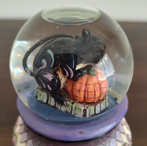 Jim Shore Heartwood Creek 2009 Black Cat Pumpkin Halloween Spooky Snow Globe - Picture 4 of 8